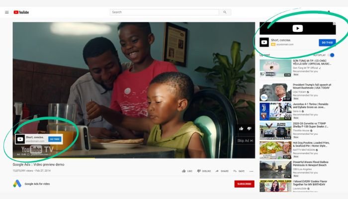 Example of how ads appear in youtube